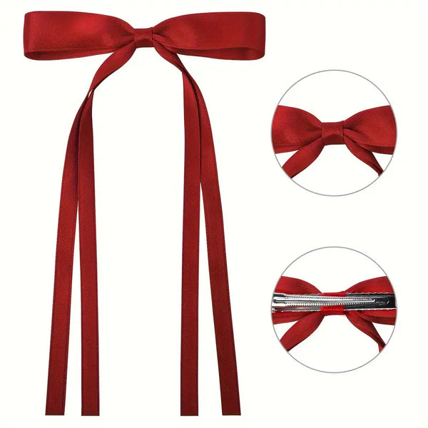 Thin Bow Hair Clip With Long Ribbon