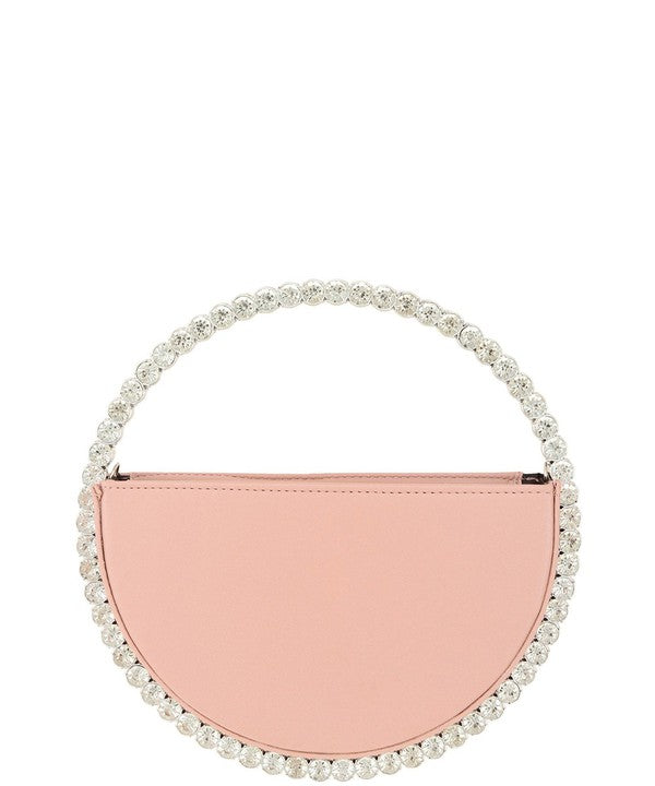 Half Round Rhinestone Handle Clutch Bag