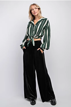 Stretch Wide Leg Velvet Pants