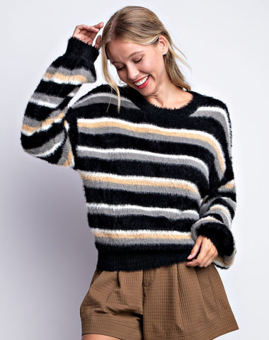 Striped Fuzzy Sweater - Multiple Colors