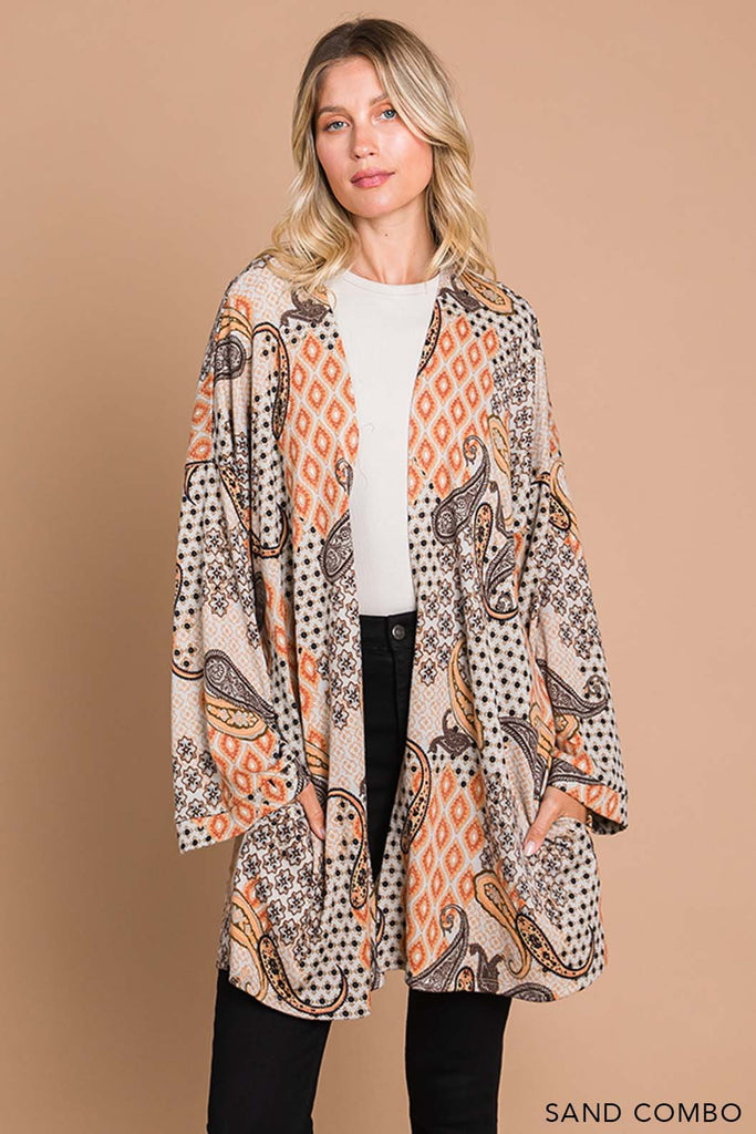 Sand Combo Printed Cardigan
