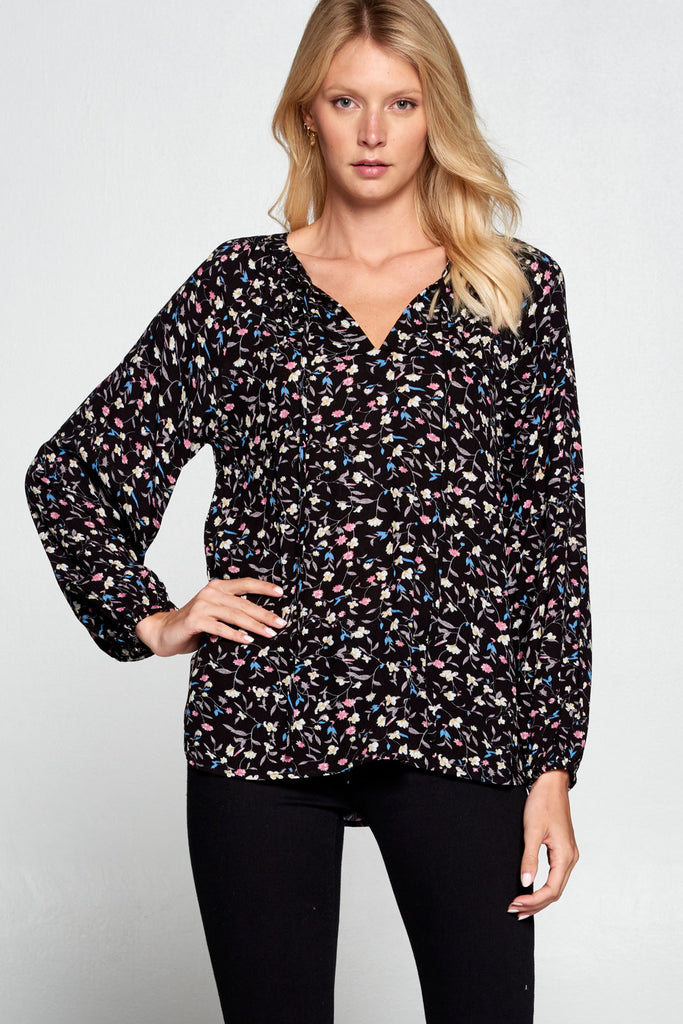 Black Floral Printed Blouse Top