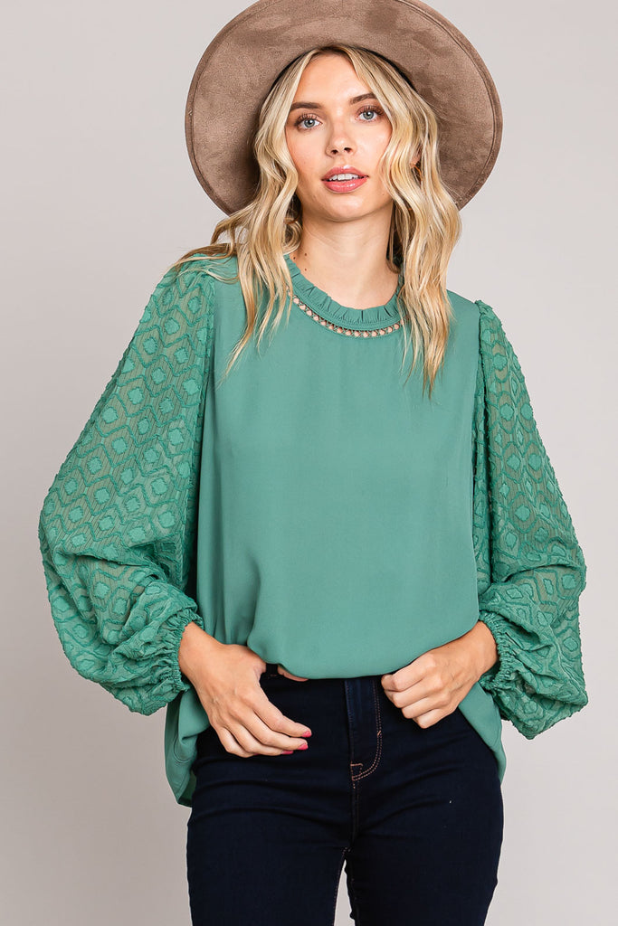 Jade Round Neck Blouse Top