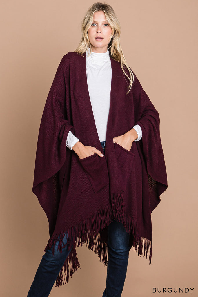 Burgundy Fringe Shawl