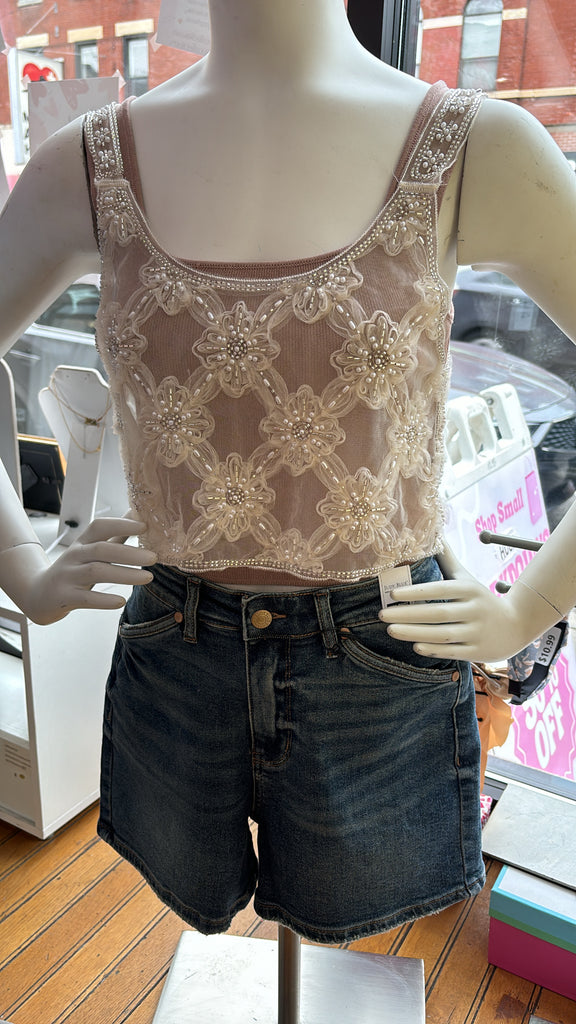 POL Beaded Cropped Top