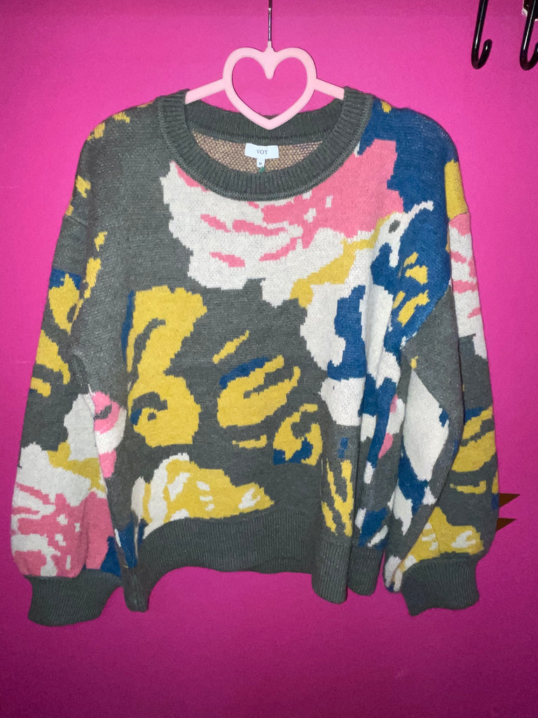 Multi Color Abstract Floral Sweater