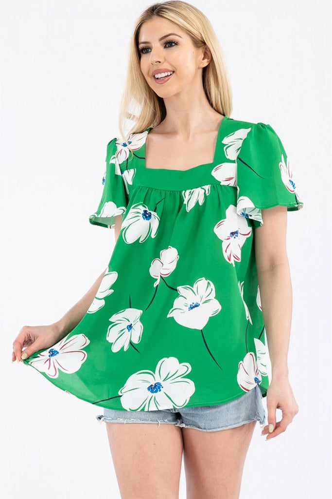 Square Neck Flutter Blouse