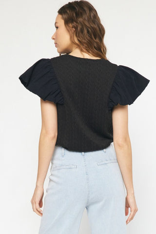 Cable Knit Ruffle Sleeve Bodysuit