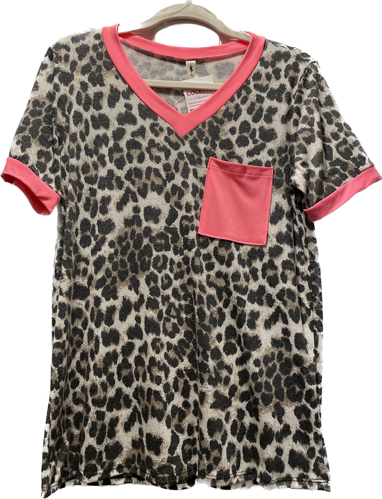 Leopard Print Top with Pink Neon Banding