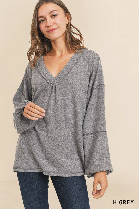 V-Neck Comfy Hacci Fleece Top