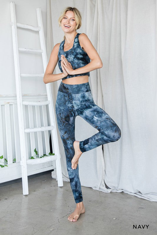 Tie Dye Pant & Sports Bra Set - Navy