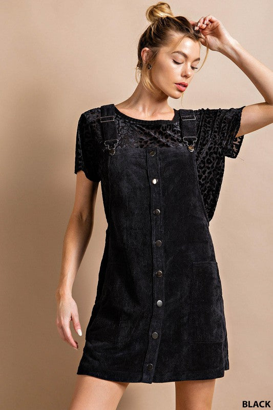 Olive Corduroy Overall Mini Dress