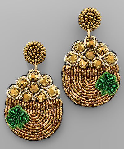 Gold Pot of Gold Beaded Earrings