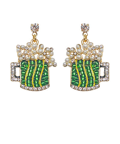 Green Beer Beaded Earrings