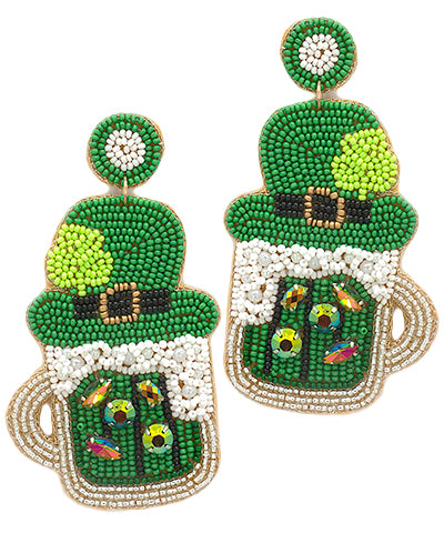 St. Patrick's Day Beer Wearing Hat Earrings