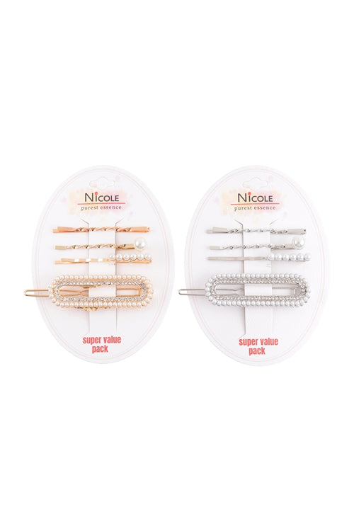 Oval Pearl Rhinestone Hair Accessory Set