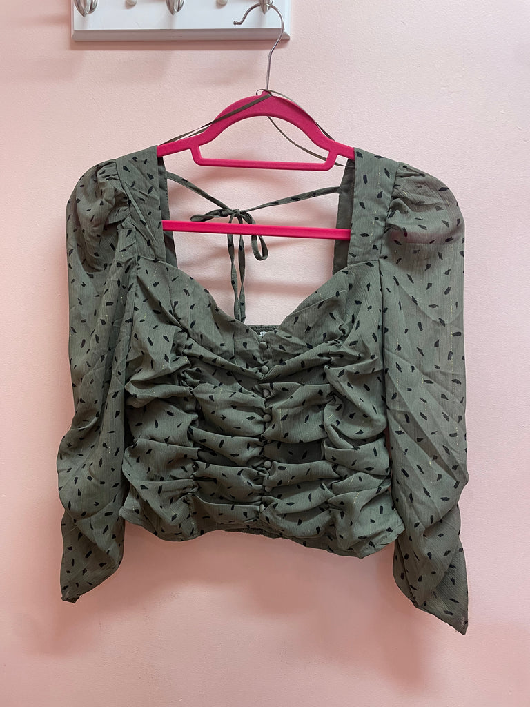 Olive Animal Print Glitter Top