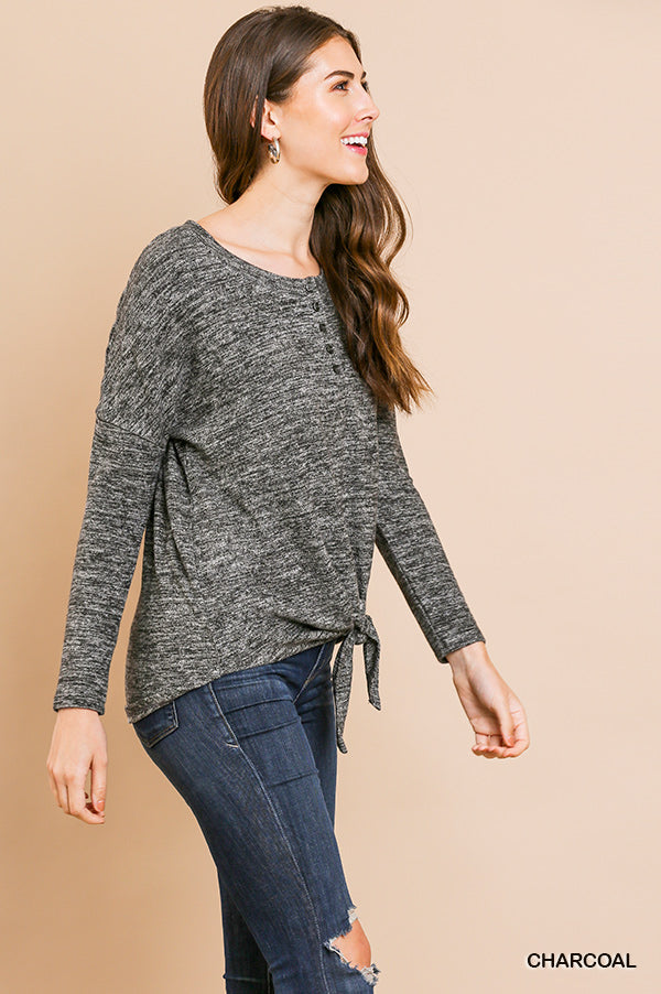 charcoal knotted long sleeve top