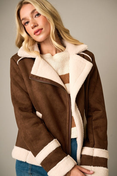 Faux Fur Shearling Suede Moto Jacket