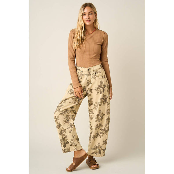 mittoshop - FLORAL PRINT BARREL LEG COTTON TWILL PANTS