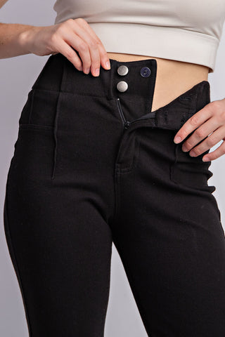 Cotton Stretch Twill Double Button Flared Pants