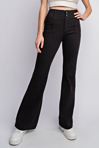 Cotton Stretch Twill Double Button Flared Pants