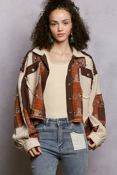 Balloon Sleeve Paisley Pattern Cropped Jacket