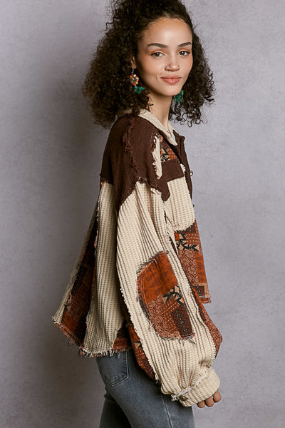 Balloon Sleeve Paisley Pattern Cropped Jacket