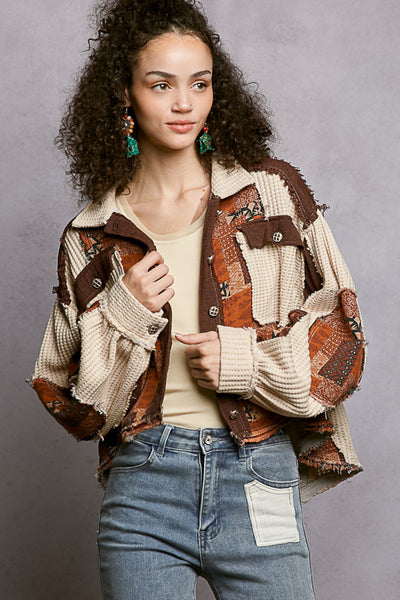 Balloon Sleeve Paisley Pattern Cropped Jacket