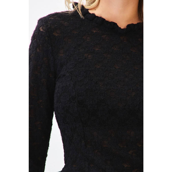 mittoshop - LACE LONG SLEEVE CURVED HEM CROP TOP