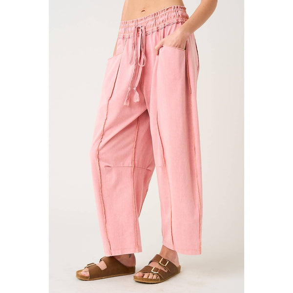 mittoshop - MINERAL WASH SEAM DETAIL PULL ON BARREL PANTS