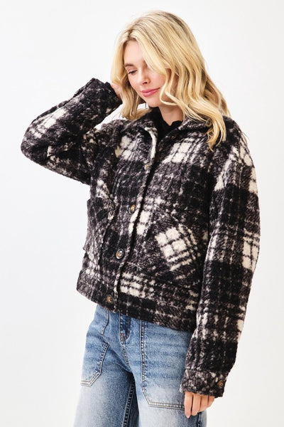 Plaid Cropped Fleece Shacket
