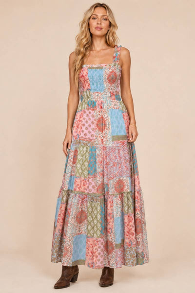 J.NNA - Smocked Top Patch-Work Maxi Dress