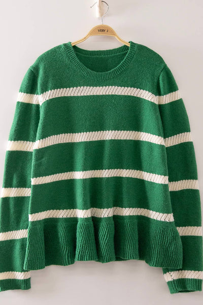 VERY J - 12W3687N-Stripe Peplum Knit Sweater
