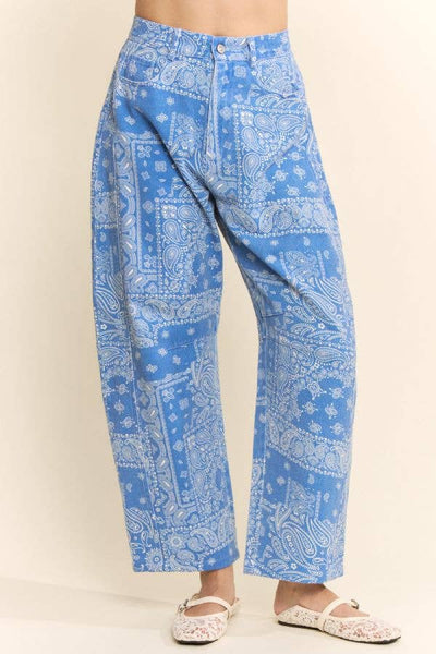 Davi & Dani - Bandana Print High-Rise Barrel Pants