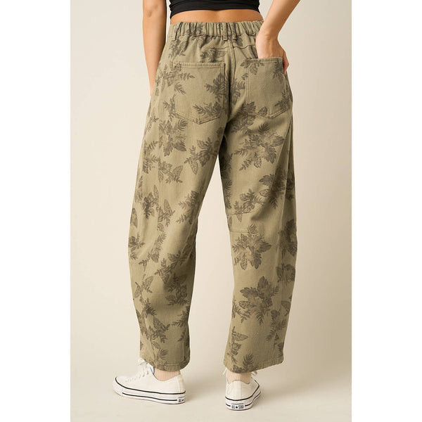 mittoshop - FLORAL PRINT BARREL LEG COTTON TWILL PANTS