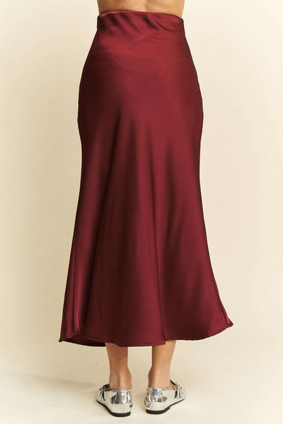Burgundy Satin Midi Skirt