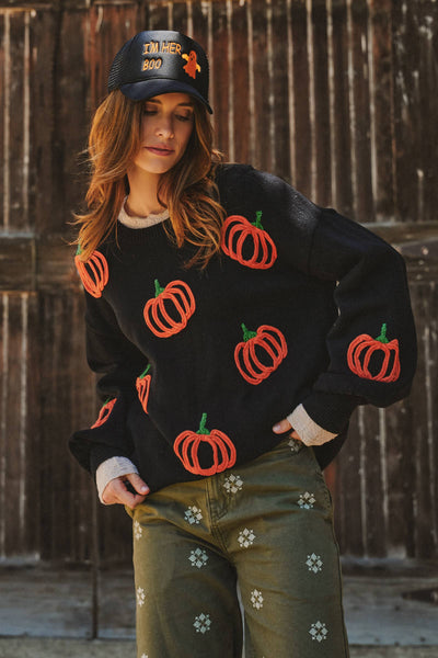 Urban Daizy - Pumpkin Patch Balloon Sleeve Sweater