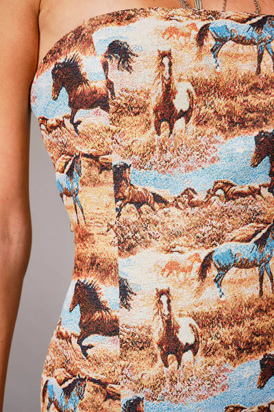 Blue B - 37125D - Jacquard Horse Lace Up Back Tie Tube Mini Dress