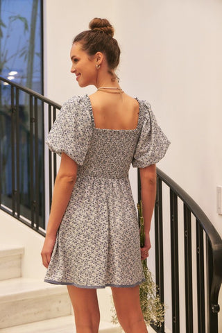 Romantic Blue Floral Mini Dress