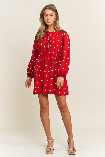 Heart Print Babydoll Bow Dress