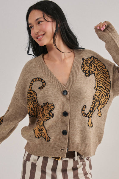 Urban Daizy - Tiger Jacquard Knit Sweater Cardigan