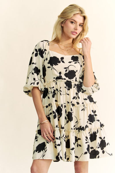 Beautiful Floral Print Square Neck Dress