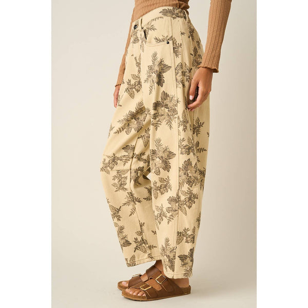 mittoshop - FLORAL PRINT BARREL LEG COTTON TWILL PANTS