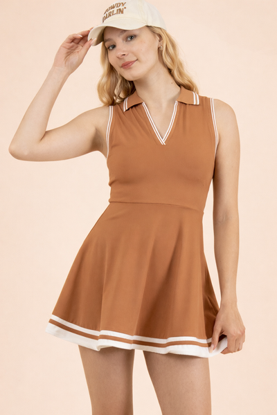 VERY J - ND32089-Collared Sleeveless Activewear Tennis Dress