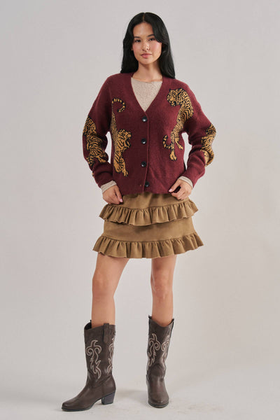 Urban Daizy - Tiger Jacquard Knit Sweater Cardigan