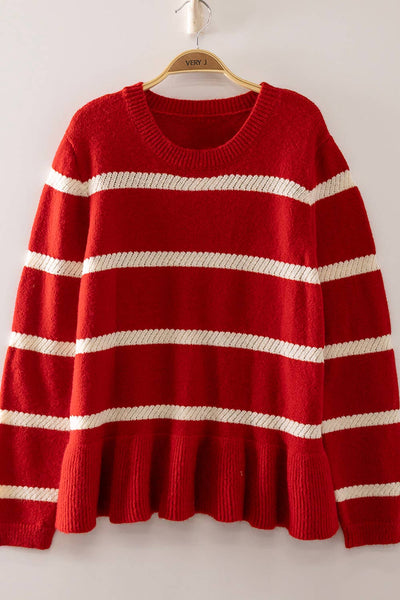 VERY J - 12W3687N-Stripe Peplum Knit Sweater