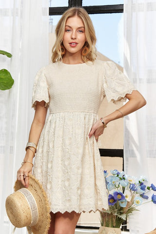 Round Neck Crinkle Babydoll Dress