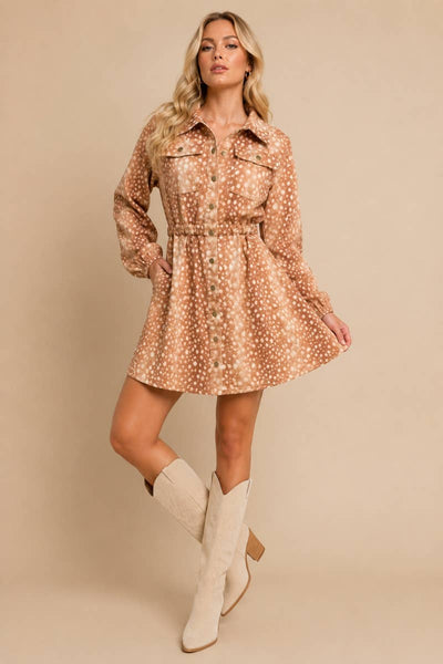J.NNA - Fawn Print Denim Shirt Dress
