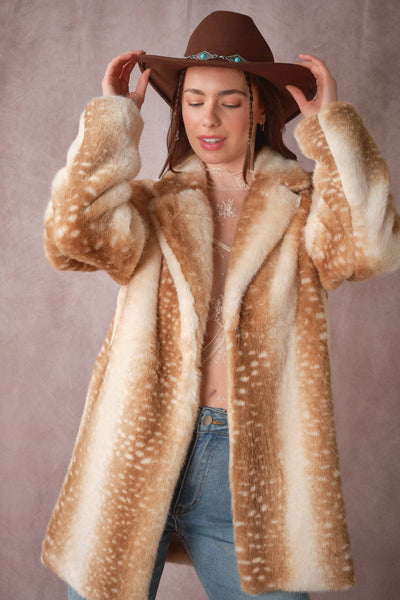 Blue B - 25046J Deer Print Faux Fur Coat